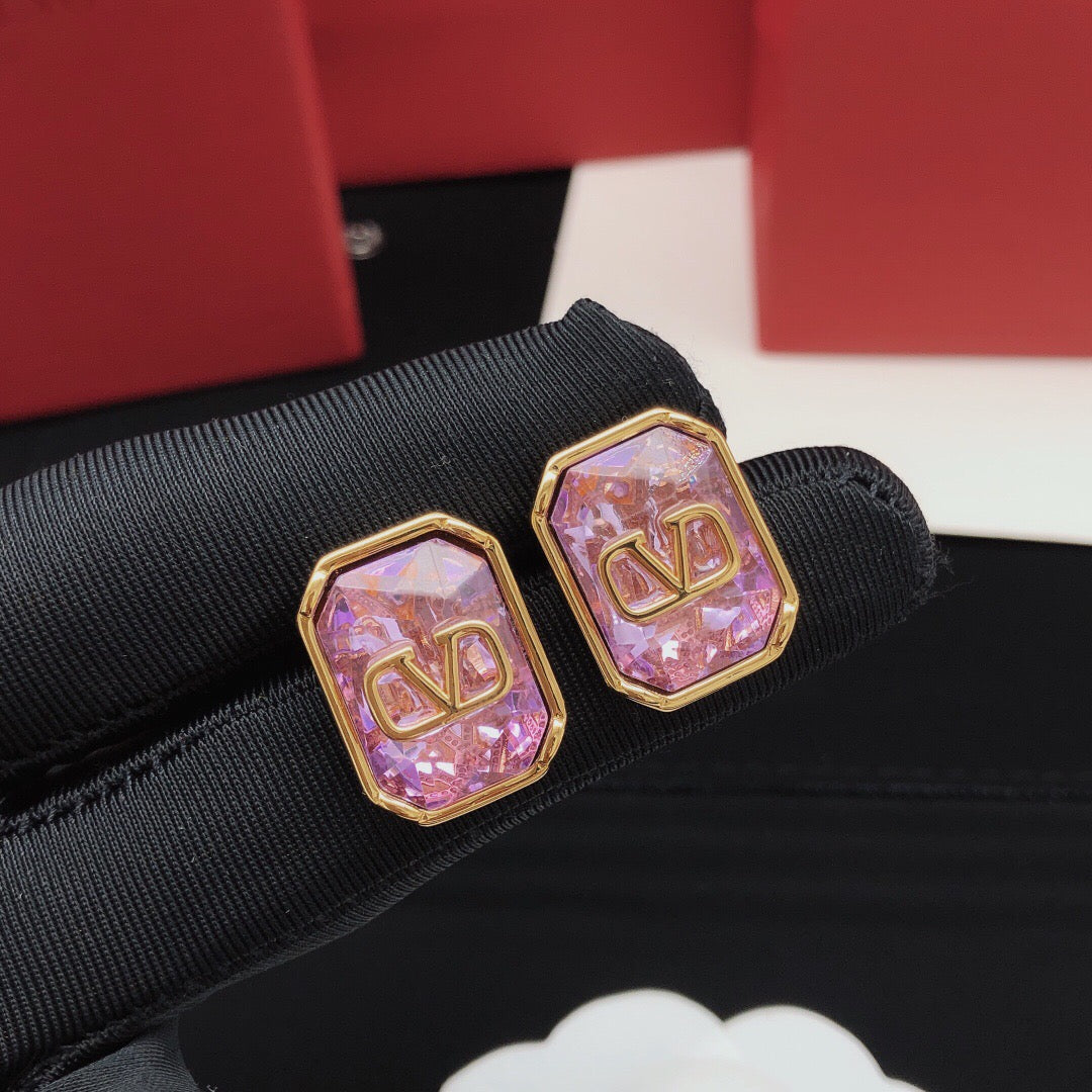 Signature Emblem Crystal-Accent Stud Earrings – Purple side detail