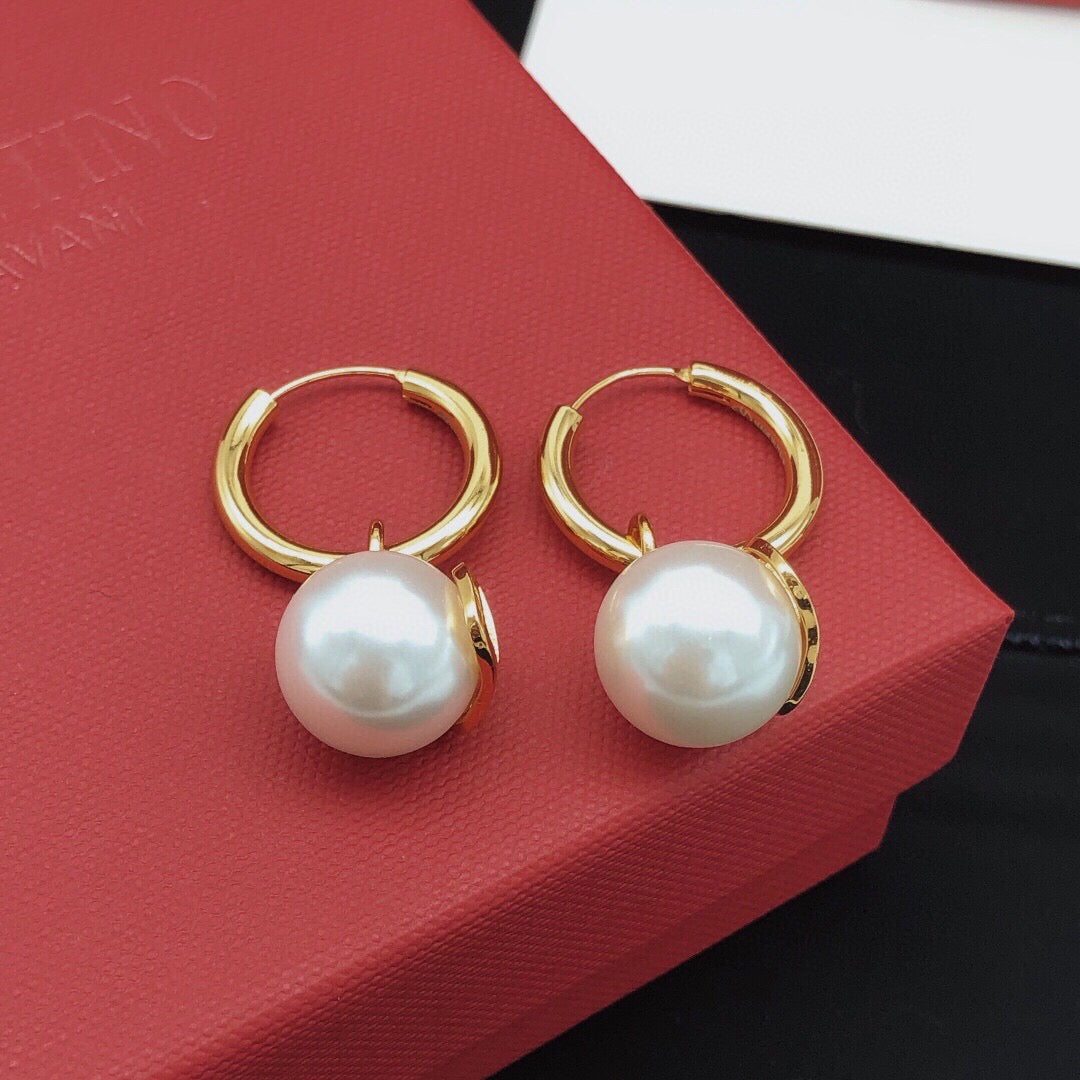 Signature Emblem Pearl-Detail Drop Earrings – Design 01 front view