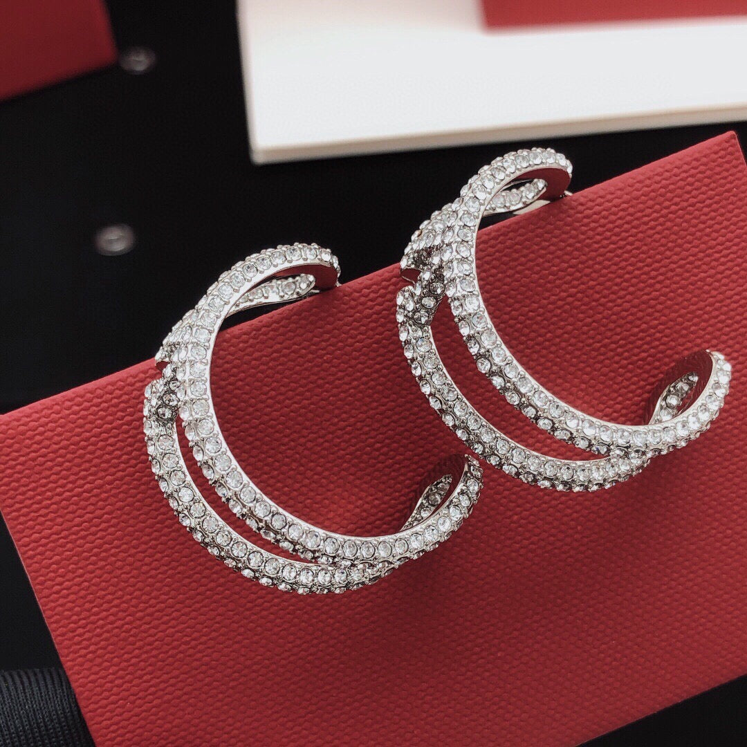 Moon Crystal-Accent Statement Earrings – Design 04 close-up view