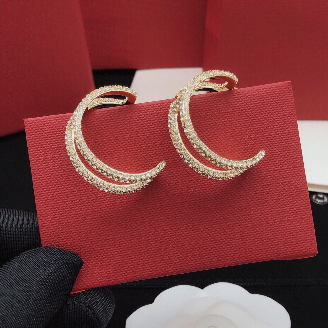 Moon Crystal-Accent Statement Earrings – Design 03 detail view