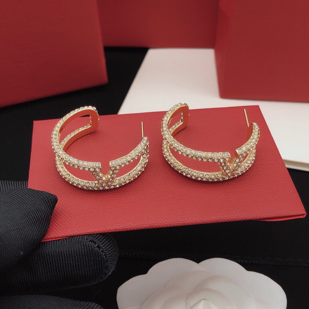 Moon Crystal-Accent Statement Earrings – Design 03 front view