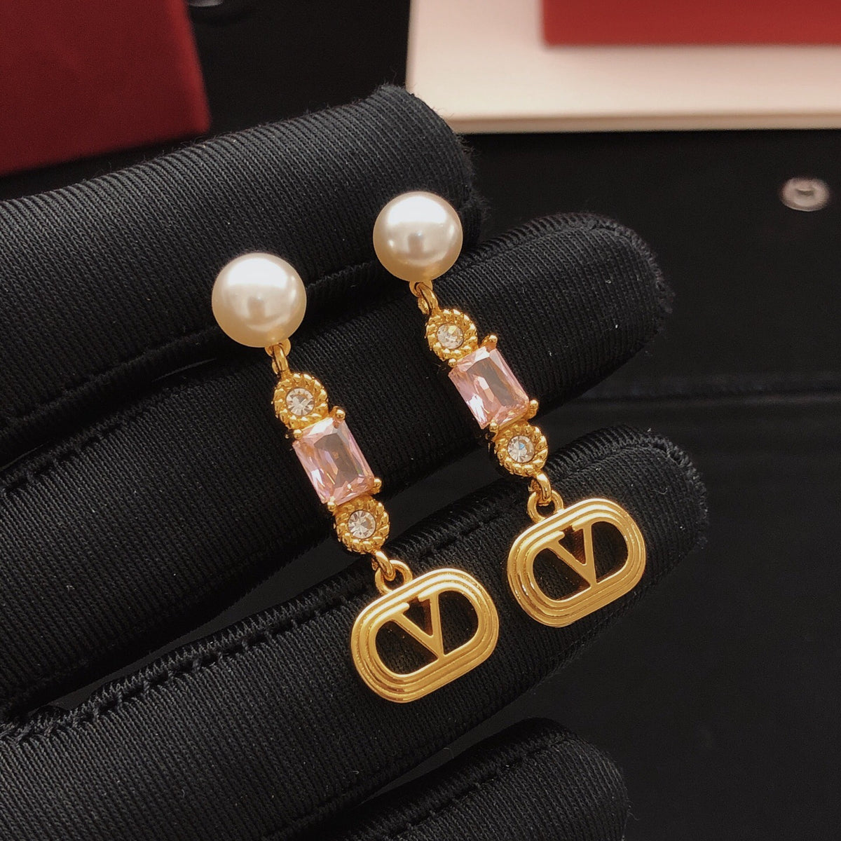 Signature Emblem Crystal-Accent Stud Earrings – Design 08 front view