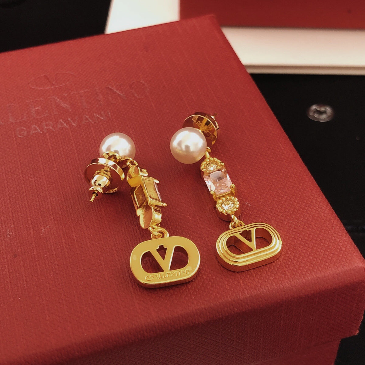 Signature Emblem Crystal-Accent Stud Earrings – Design 08 close-up view
