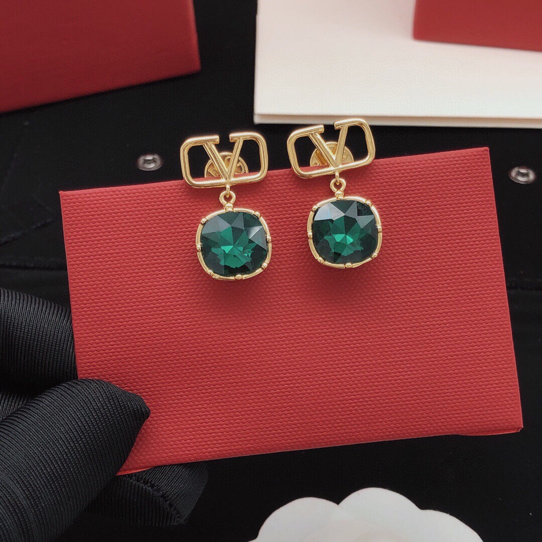 Signature Emblem Crystal-Accent Stud Earrings – Red detail view