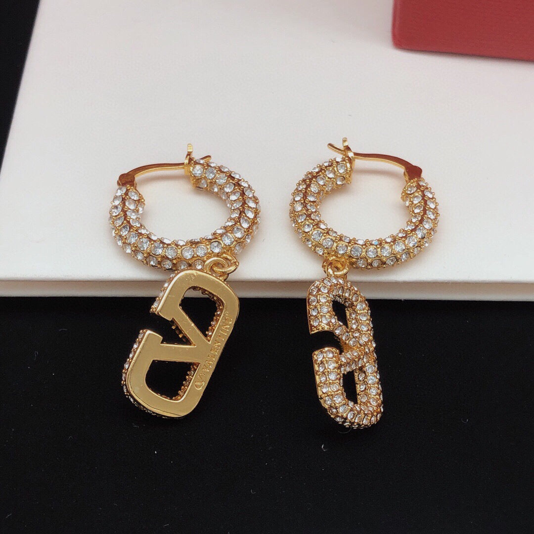 V Emblem Crystal-Accent Drop Earrings side detail