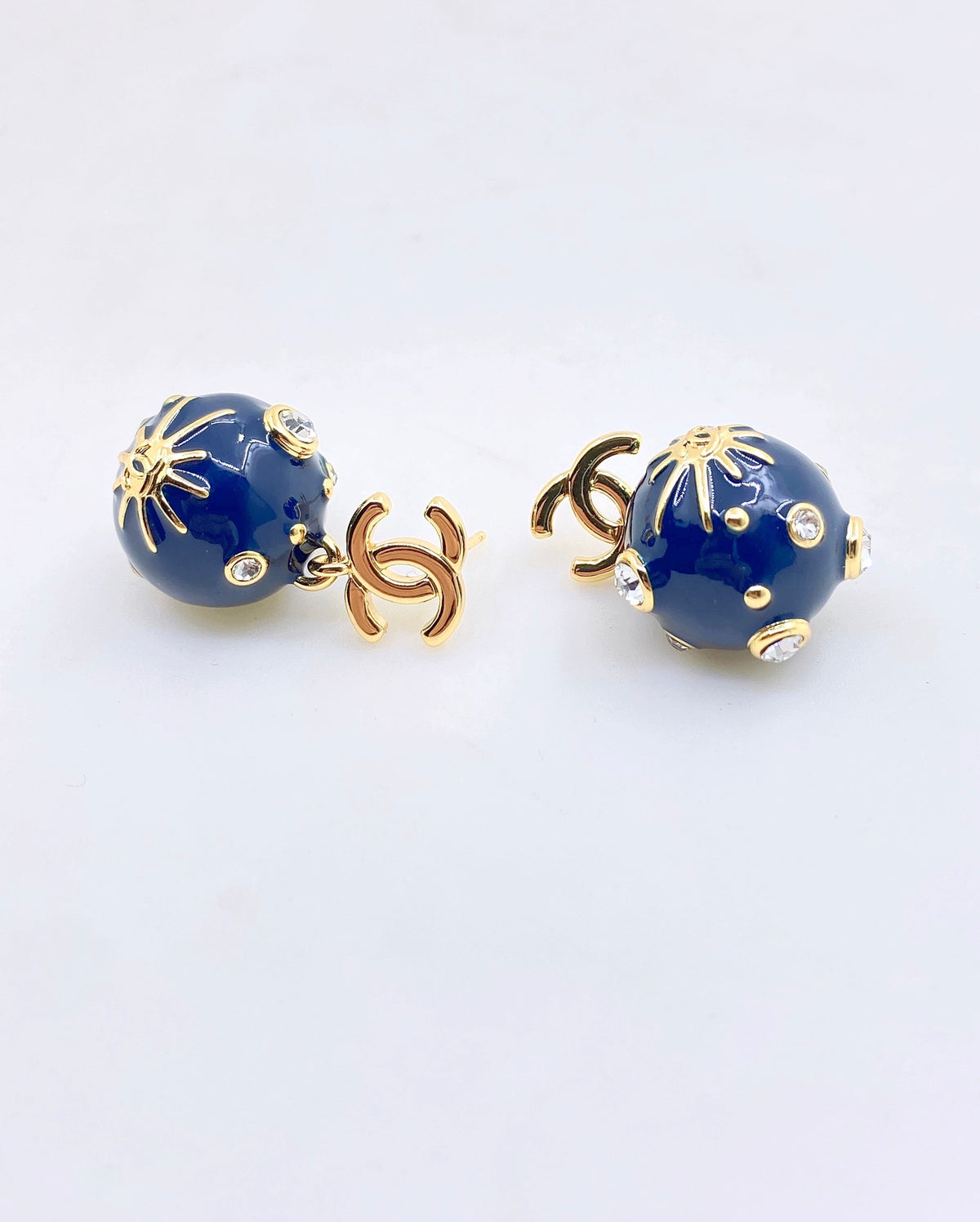 Signature Emblem Statement Earrings in Gold-Tone – Blue Detail – Design 003 main product view