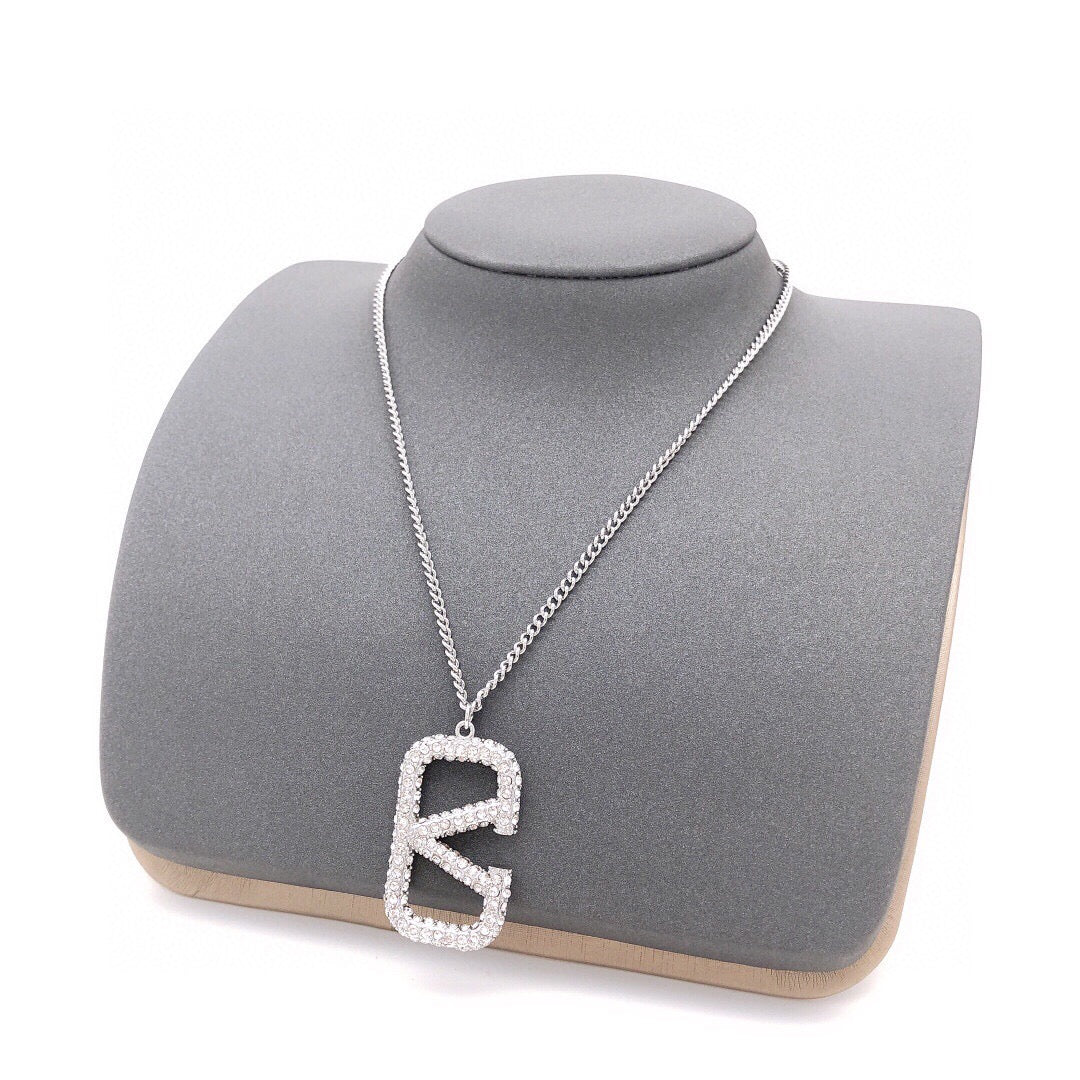 V Emblem Crystal-Accent Pendant Necklace – Design 03 main product view