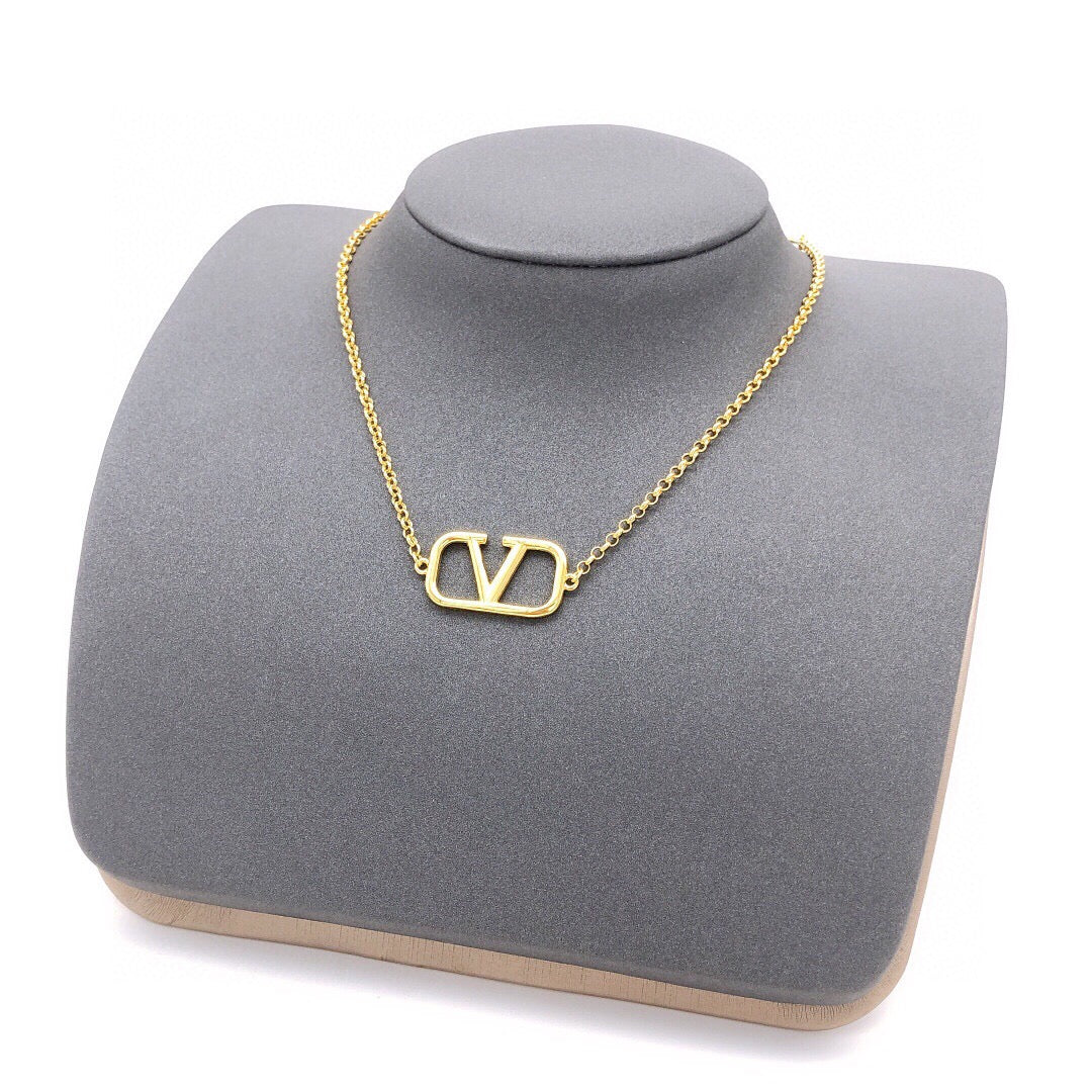 V Emblem Pendant Necklace in Gold-Tone – Design 01 main product view