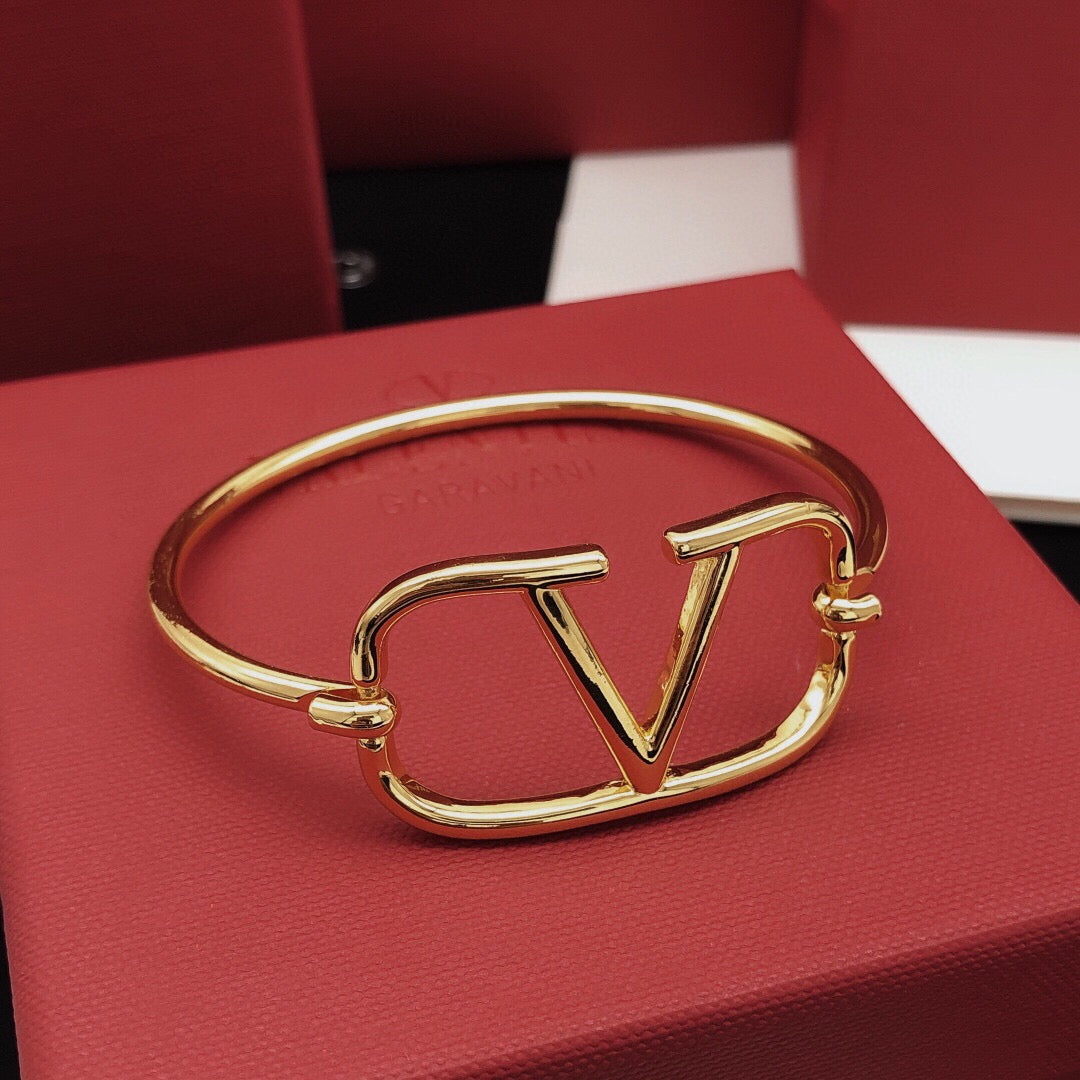 V Emblem Cuff Bracelet in Gold-Tone – Design 01 main product view