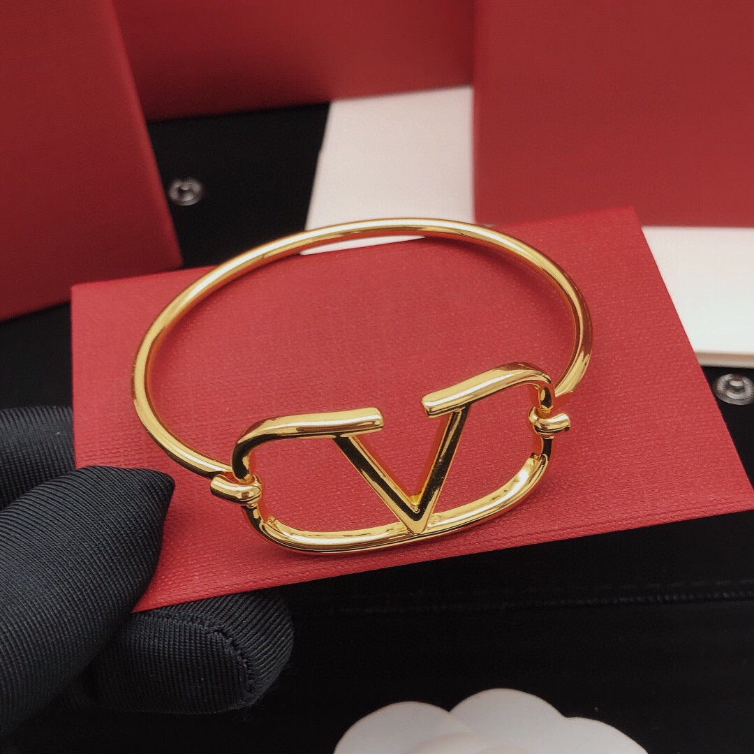 V Emblem Cuff Bracelet in Gold-Tone – Design 01 styled detail