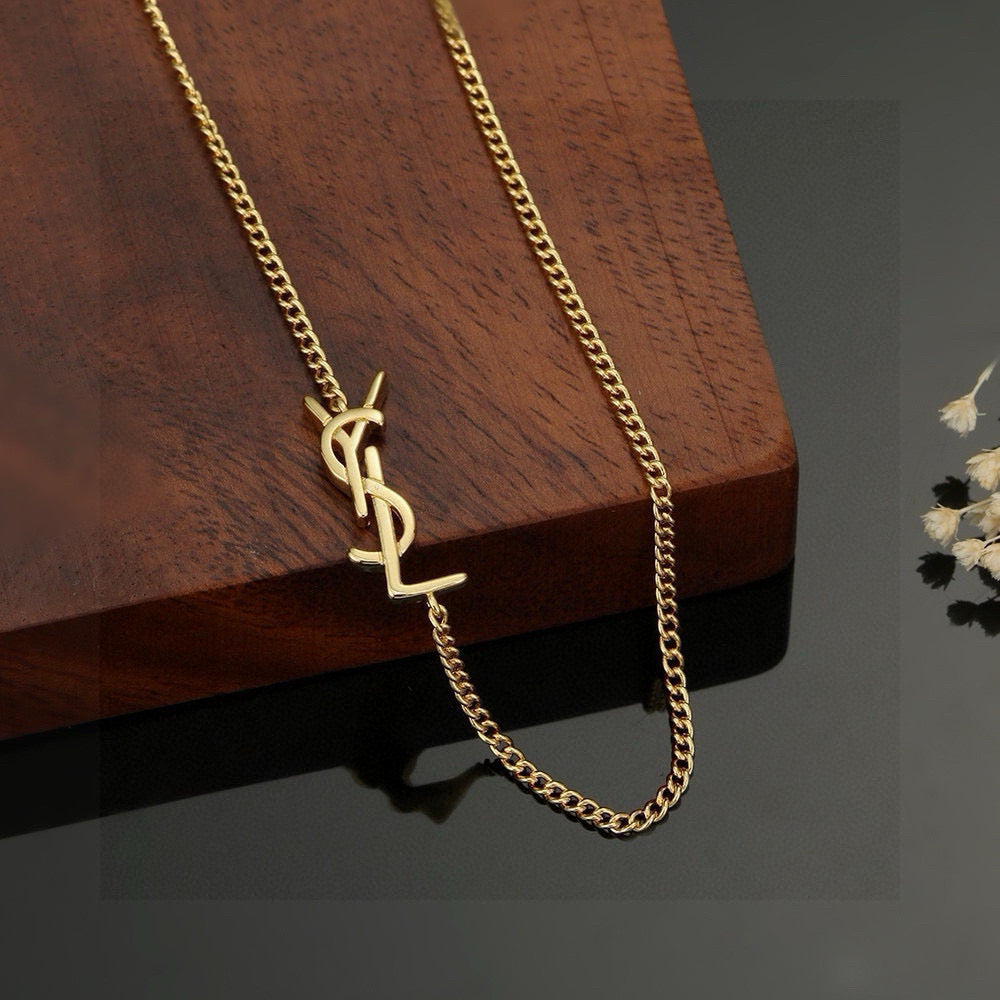 Geometric Emblem Pendant Necklace in Gold-Tone – Design 001 front product view