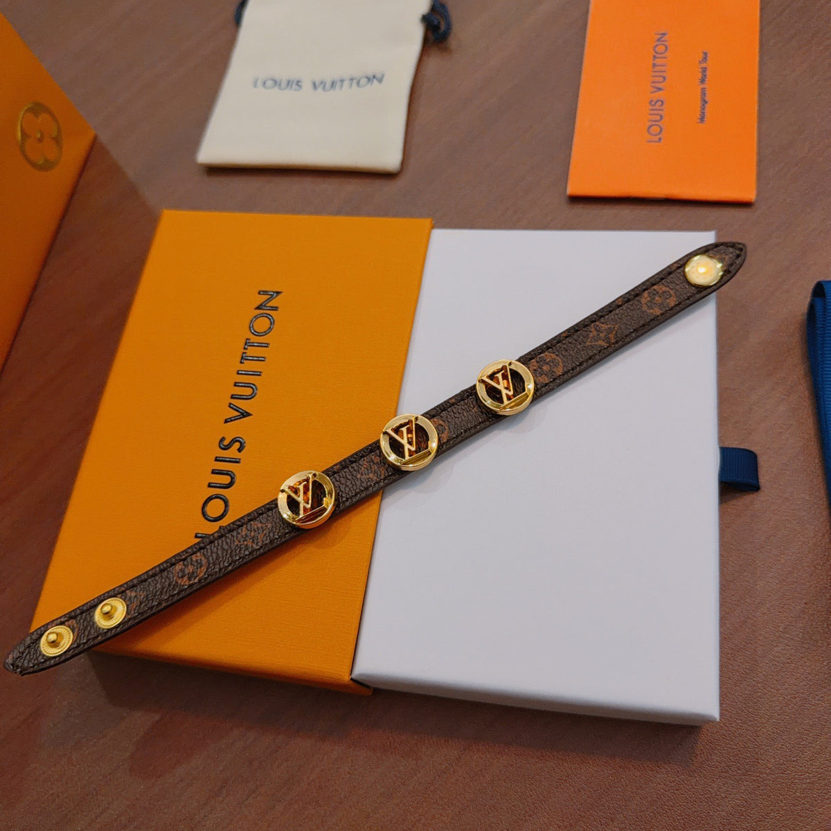 Geometric Emblem Leather-Detail Bracelet – Leather Detail – Design 012 main product view