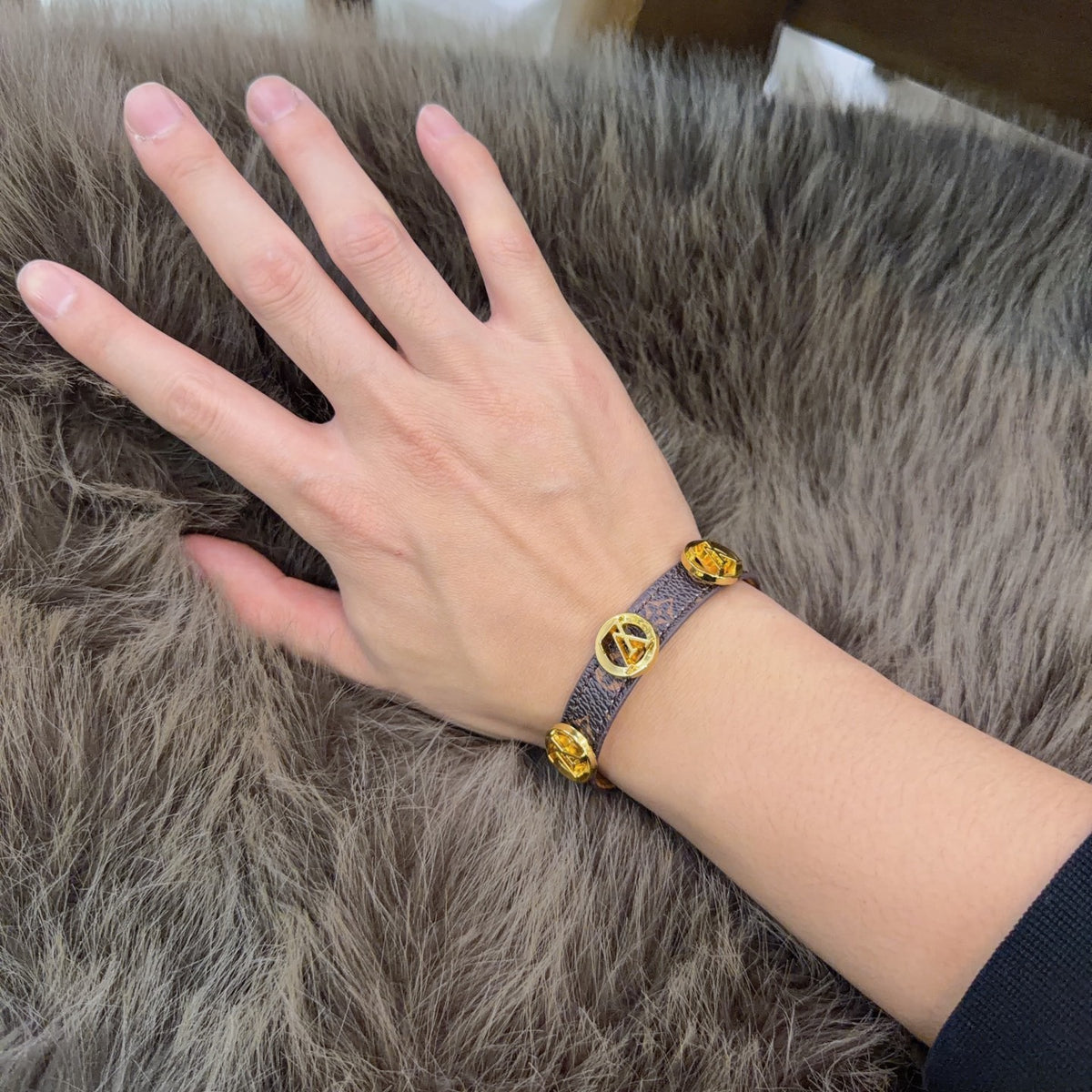 Geometric Emblem Leather-Detail Bracelet – Leather Detail – Design 018 front product view