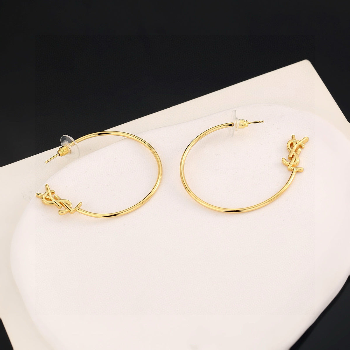 Geometric Emblem Stud Earrings in Polished Metal-Tone – Design 004 styled product view