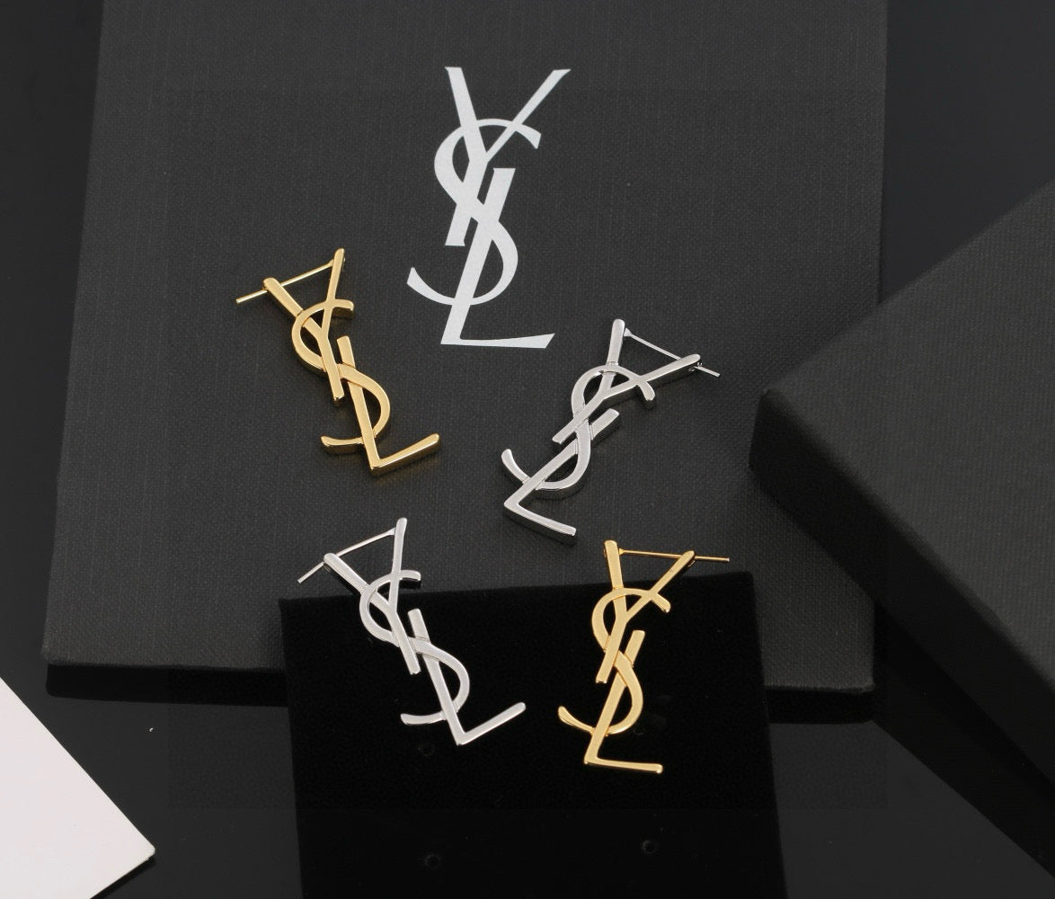 Geometric Emblem Stud Earrings in Gold-Tone – Design 005 styled product view