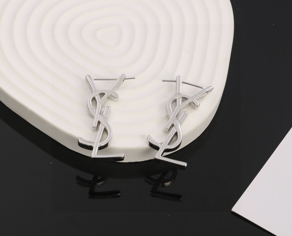 Geometric Emblem Stud Earrings in Gold-Tone – Design 014 front product view