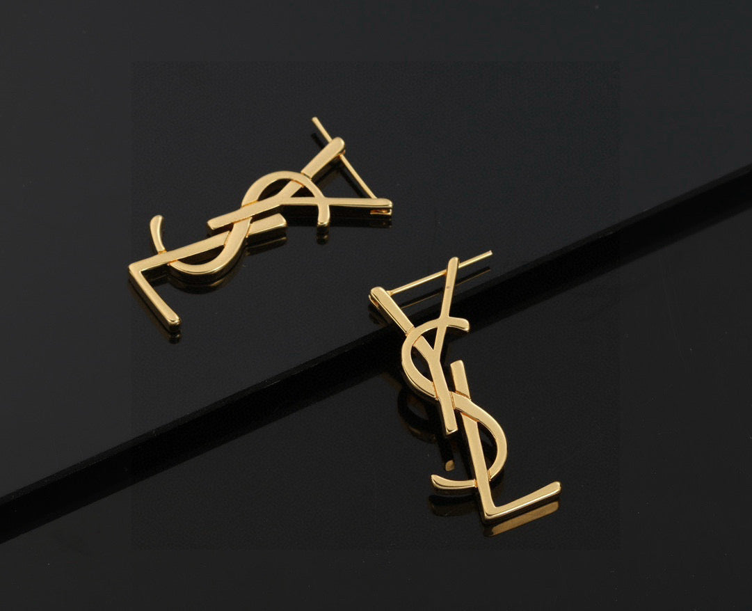 Geometric Emblem Stud Earrings in Gold-Tone – Design 005 main product view