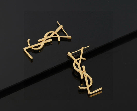 Geometric Emblem Stud Earrings in Gold-Tone – Design 014 main product view