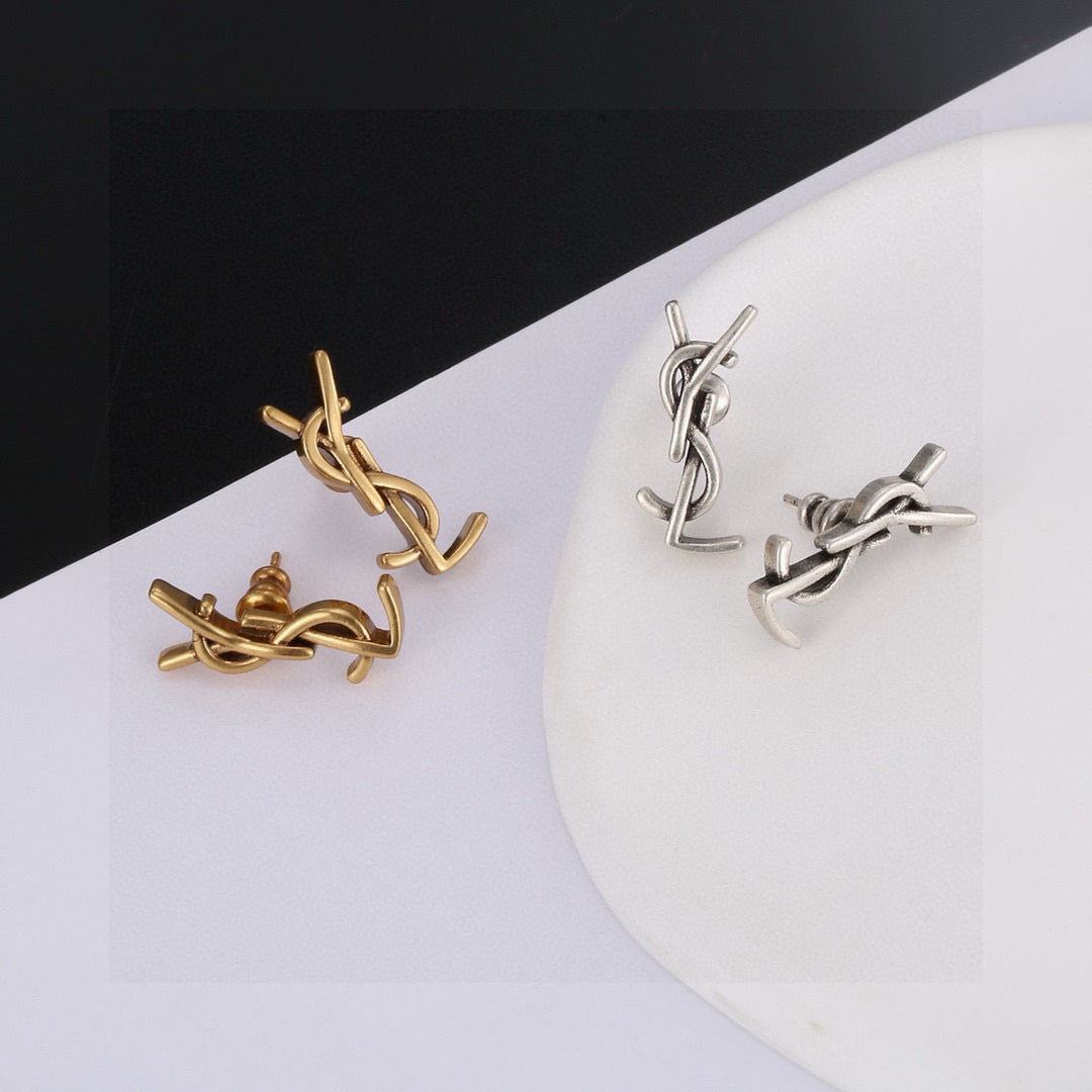 Geometric Emblem Stud Earrings in Gold-Tone – Design 003 main product view