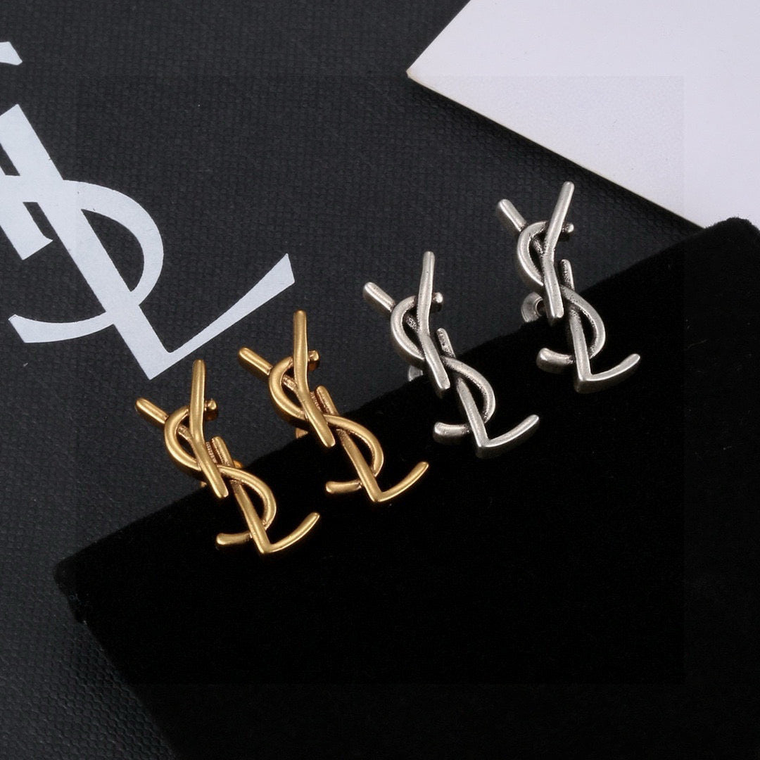 Geometric Emblem Stud Earrings in Gold-Tone – Design 013 side detail