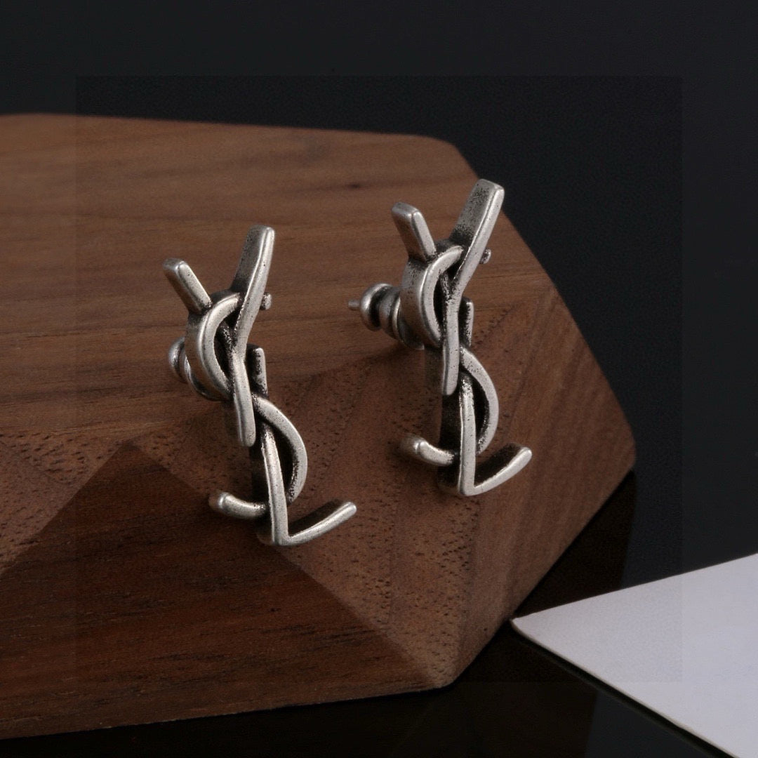 Geometric Emblem Stud Earrings in Gold-Tone – Design 013 front product view