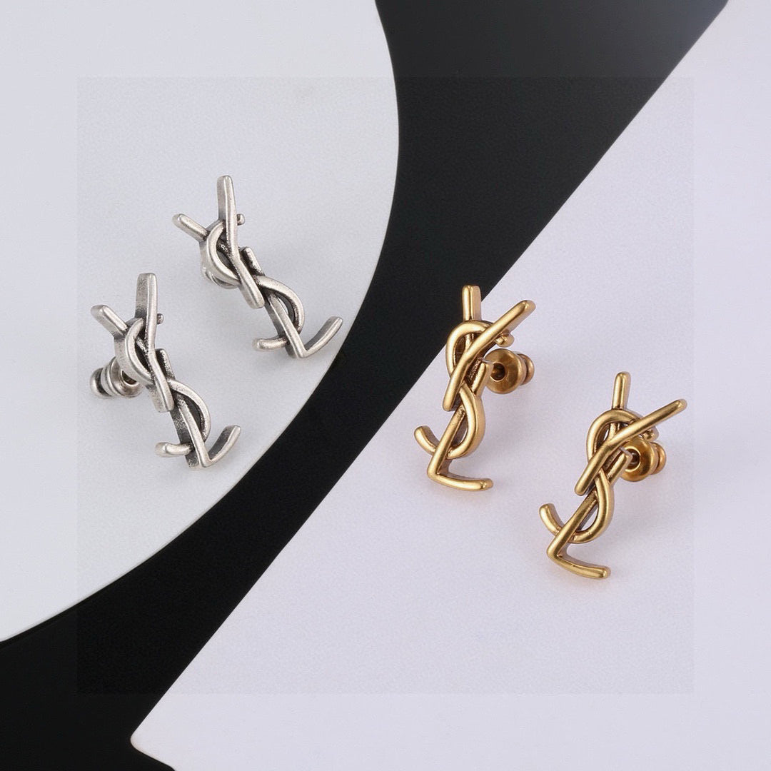 Geometric Emblem Stud Earrings in Gold-Tone – Design 013 close-up detail