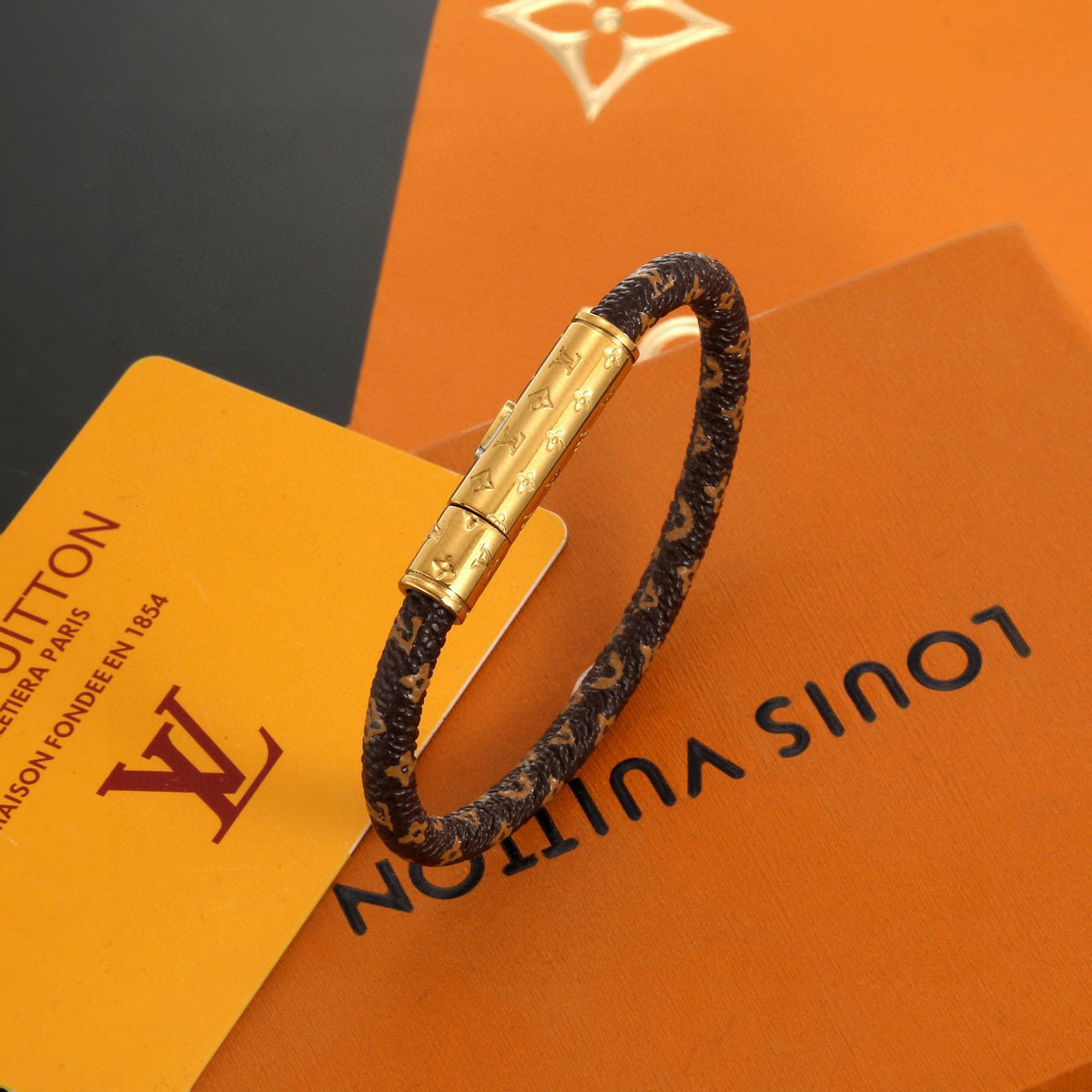Geometric Emblem Leather-Detail Bracelet – Leather Detail – Design 011 main product view