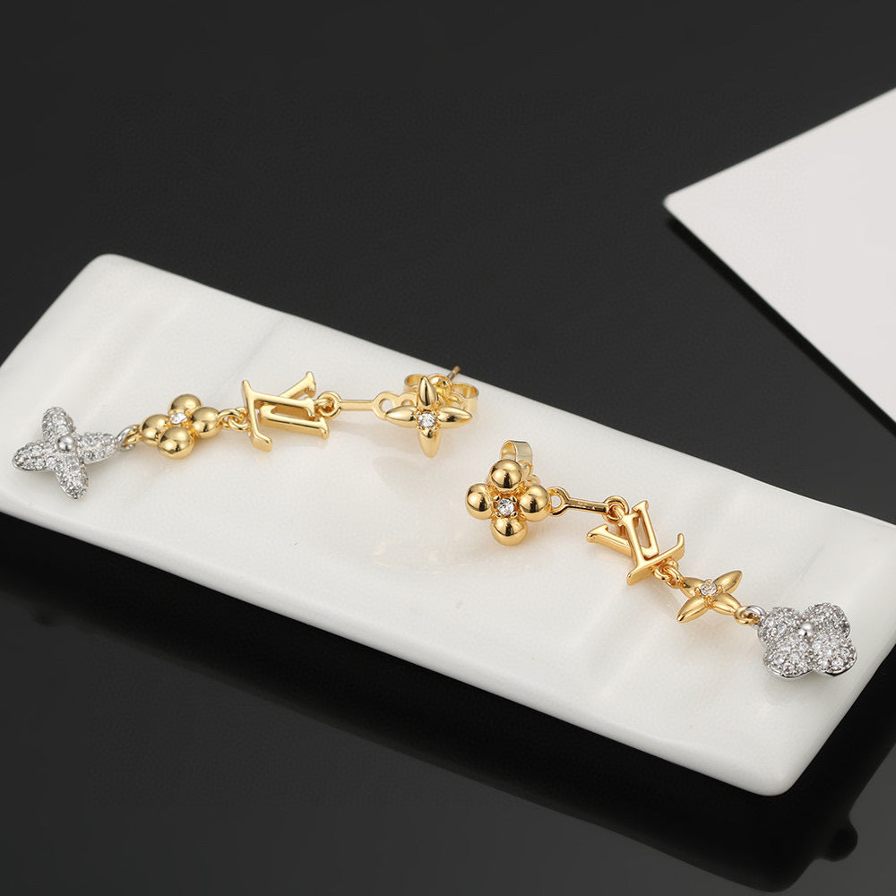 Letter Emblem Stud Earrings in Polished Metal-Tone – Design 038 front product view