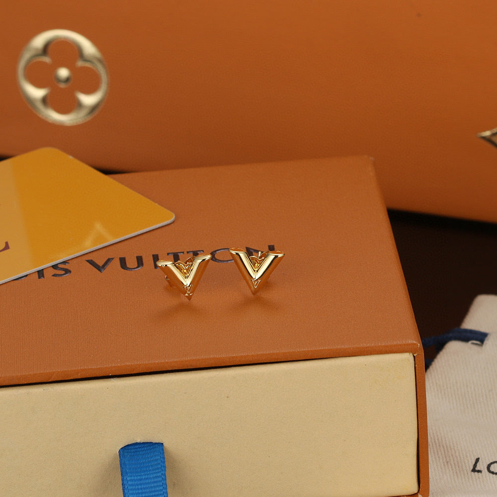Letter Emblem Stud Earrings in Gold-Tone – Design 009 front product view