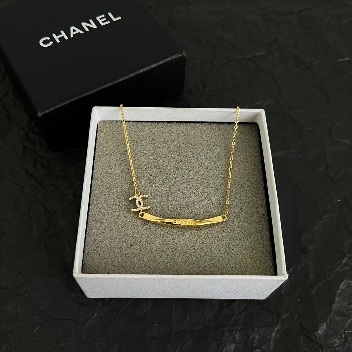 Signature Emblem Pendant Necklace in Polished Metal-Tone – Design 099 side detail