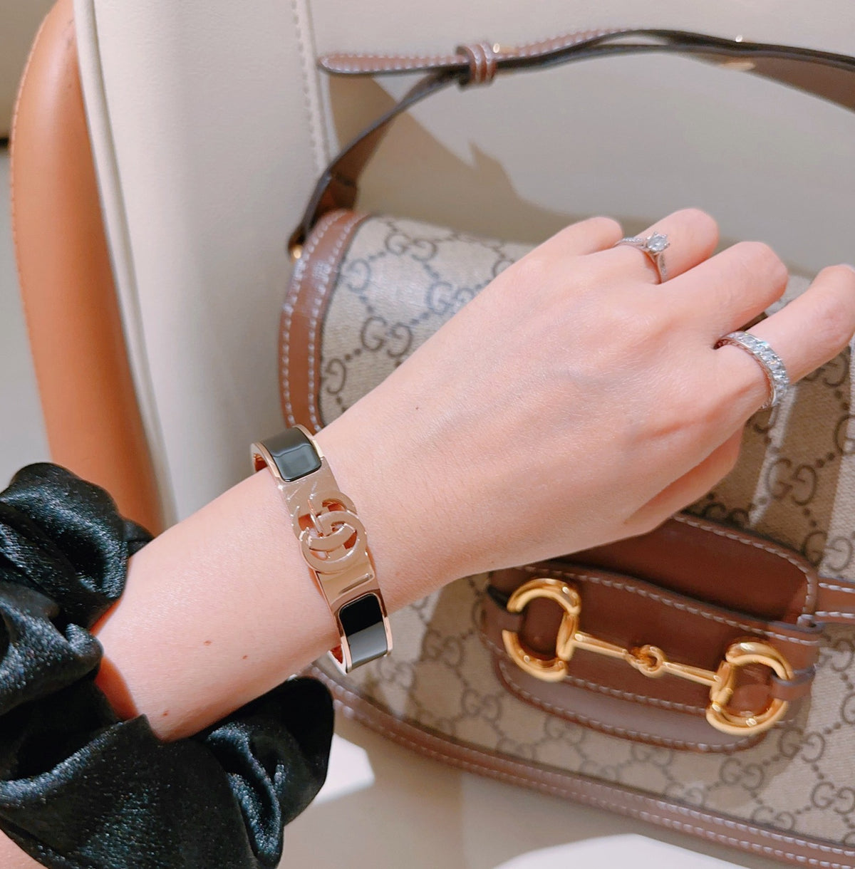 Double-G Emblem Bangle in Gold-Tone – Design 011 styled product view