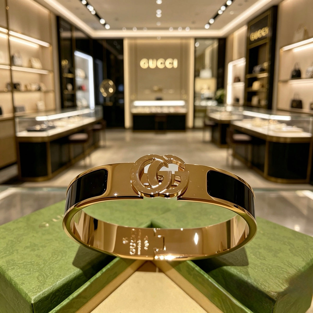 Double-G Emblem Bangle in Gold-Tone – Design 011 close-up detail