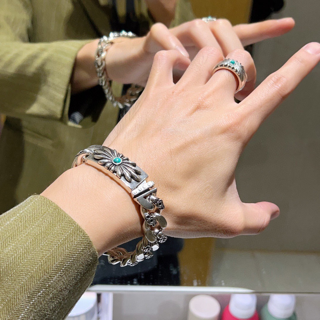 Floral Bracelet in Polished Metal-Tone – Design 015 styled product view