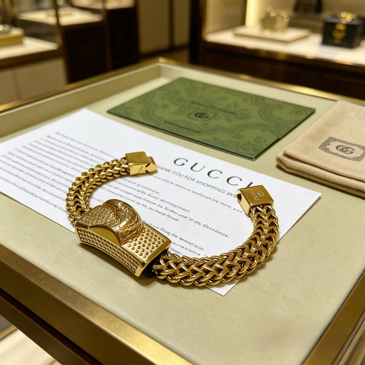 Geometric Emblem Bracelet in Polished Metal-Tone – Design 076 front product view