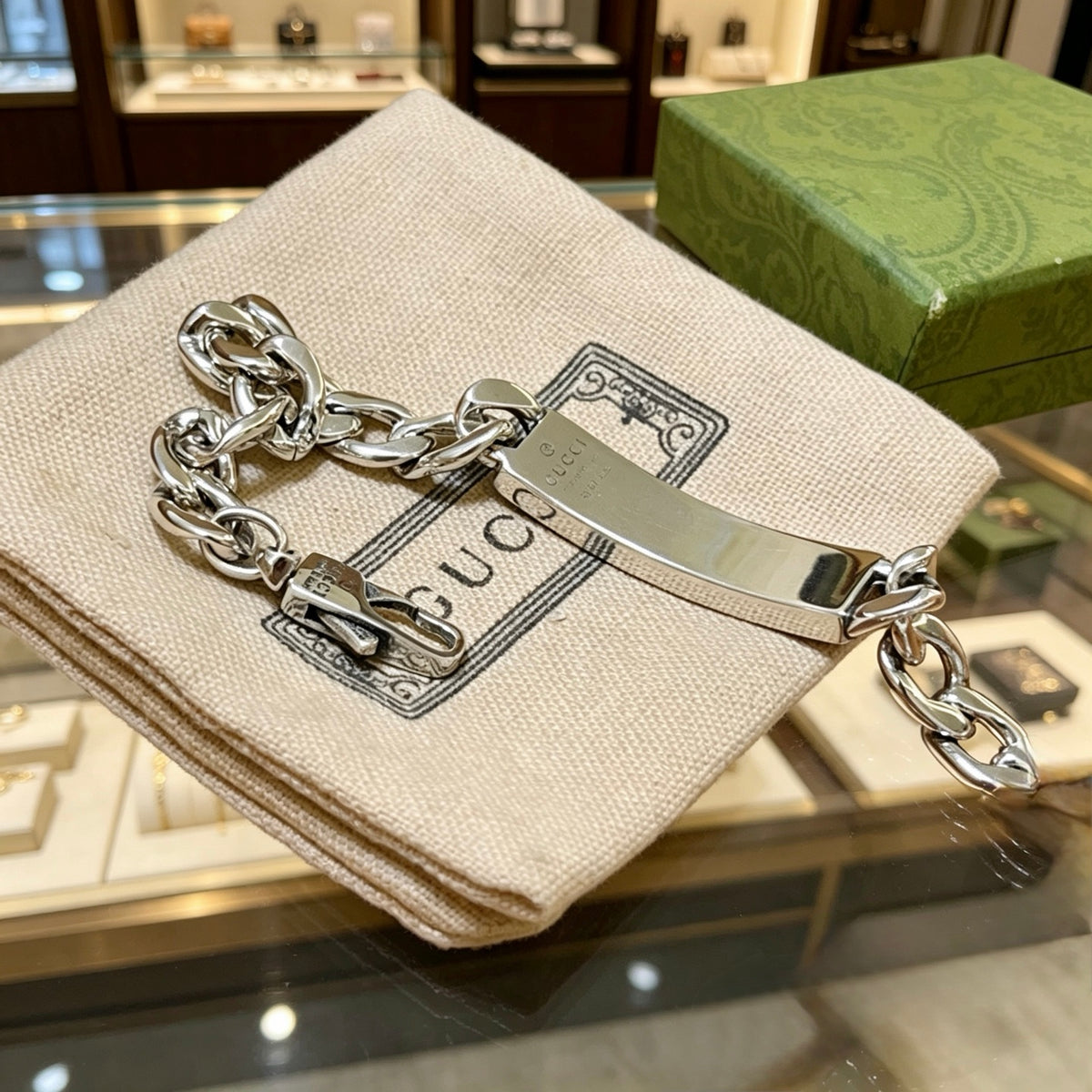 Geometric Emblem Bracelet in Polished Metal-Tone – Design 075 front product view