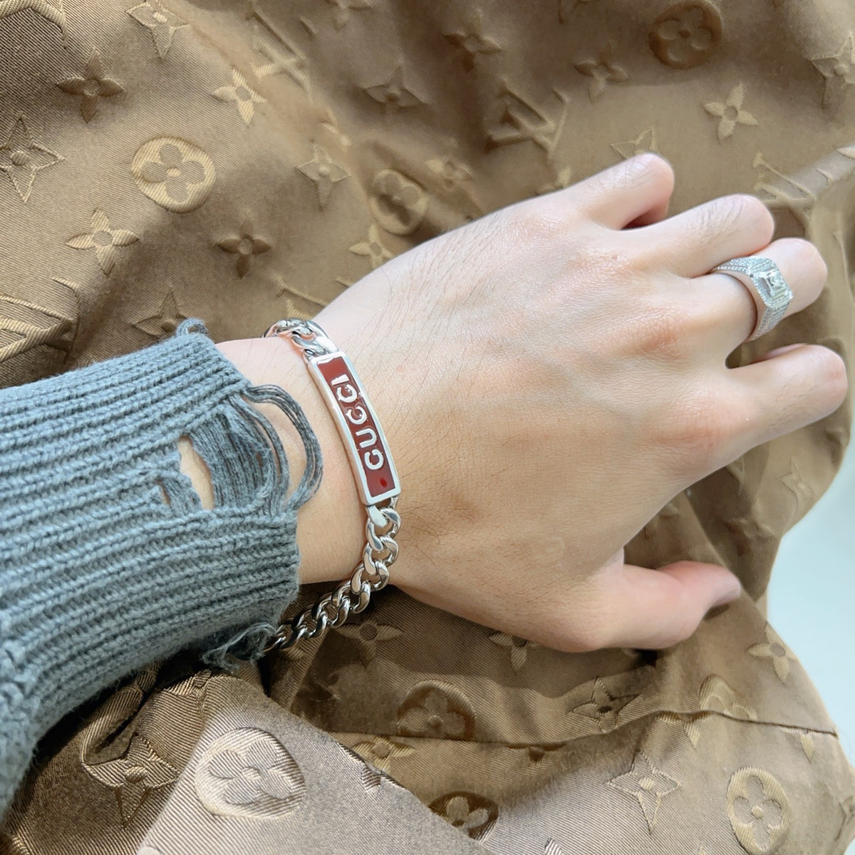 Geometric Emblem Bracelet in Polished Metal-Tone – Design 075 styled product view