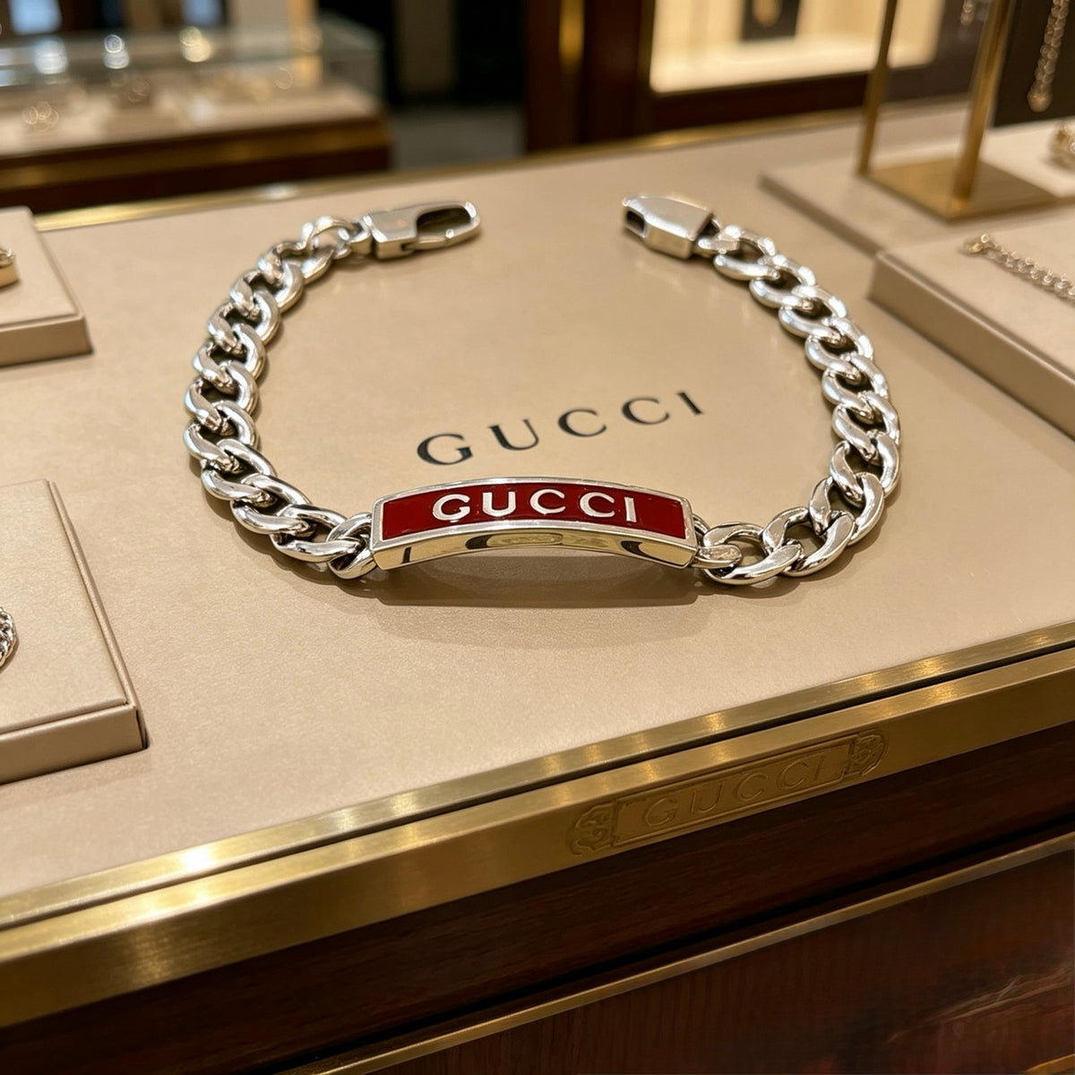 Geometric Emblem Bracelet in Polished Metal-Tone – Design 075 main product view