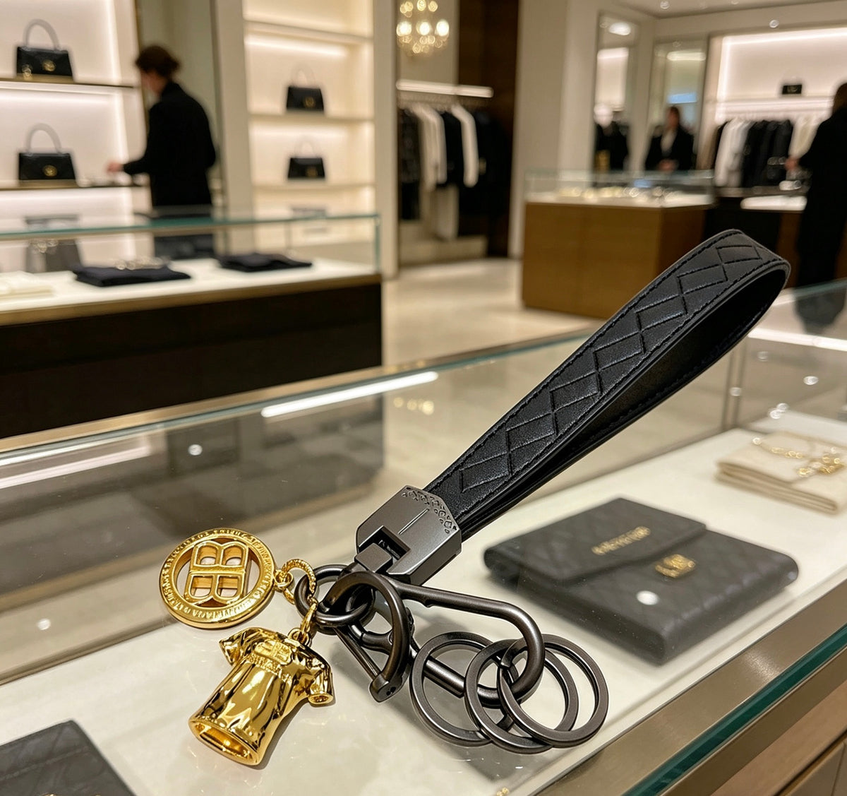 Key Jewelry Accessory in Polished Metal-Tone – Design 028 front product view