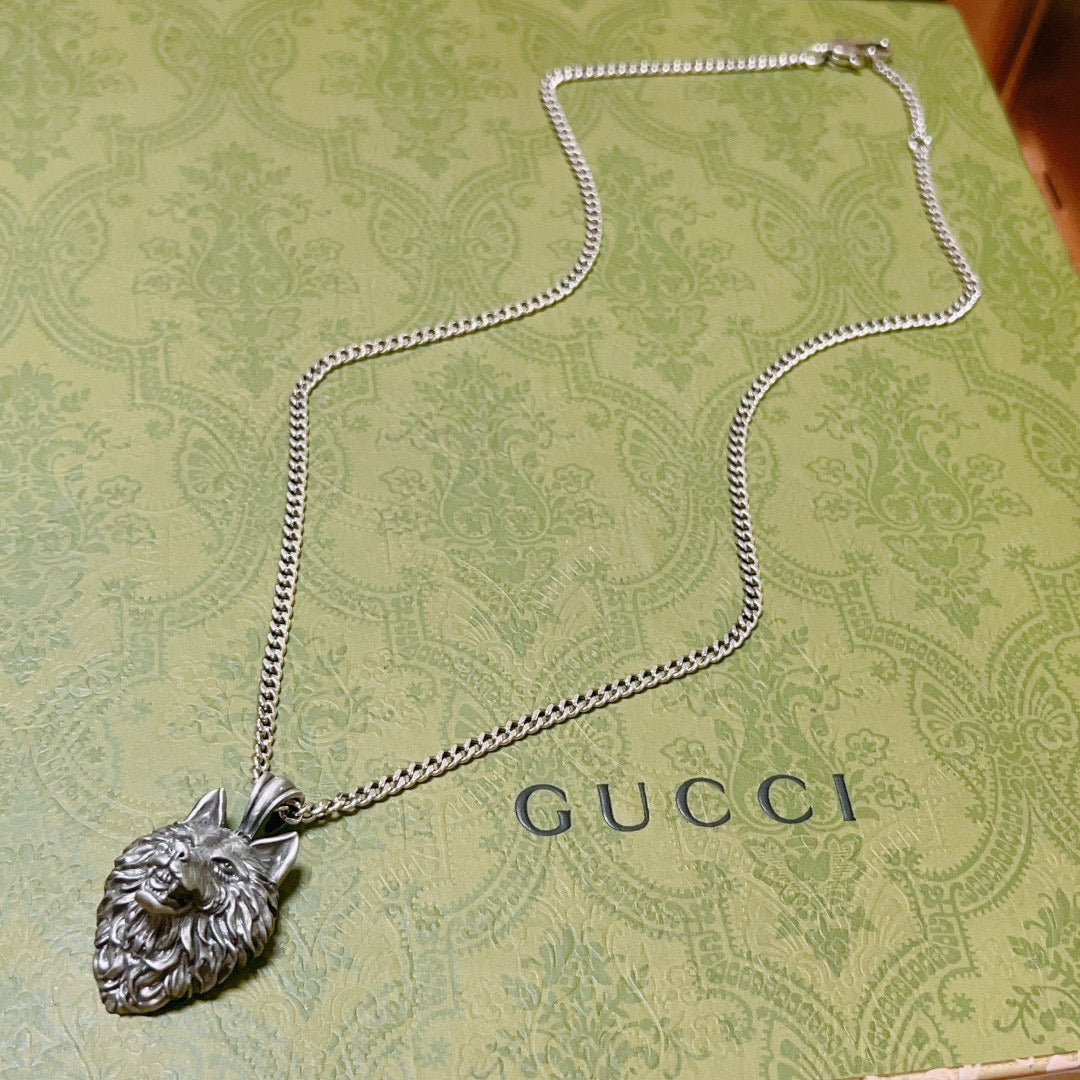Double-G Emblem Pendant Necklace in Polished Metal-Tone – Design 144 front product view