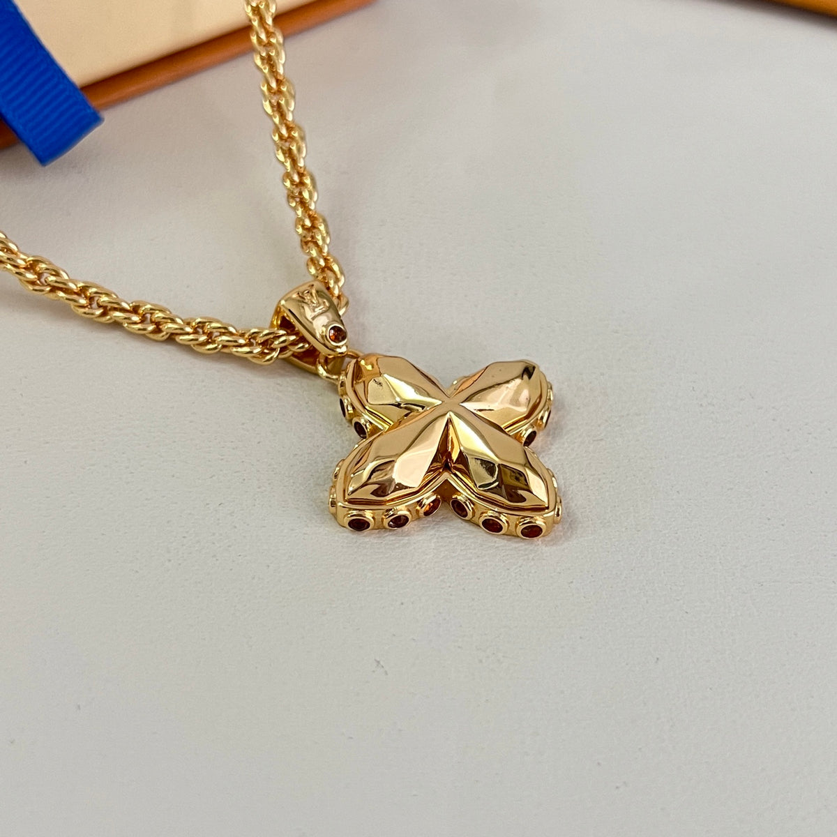 Geometric Emblem Pendant Necklace in Polished Metal-Tone – Design 033 styled product view