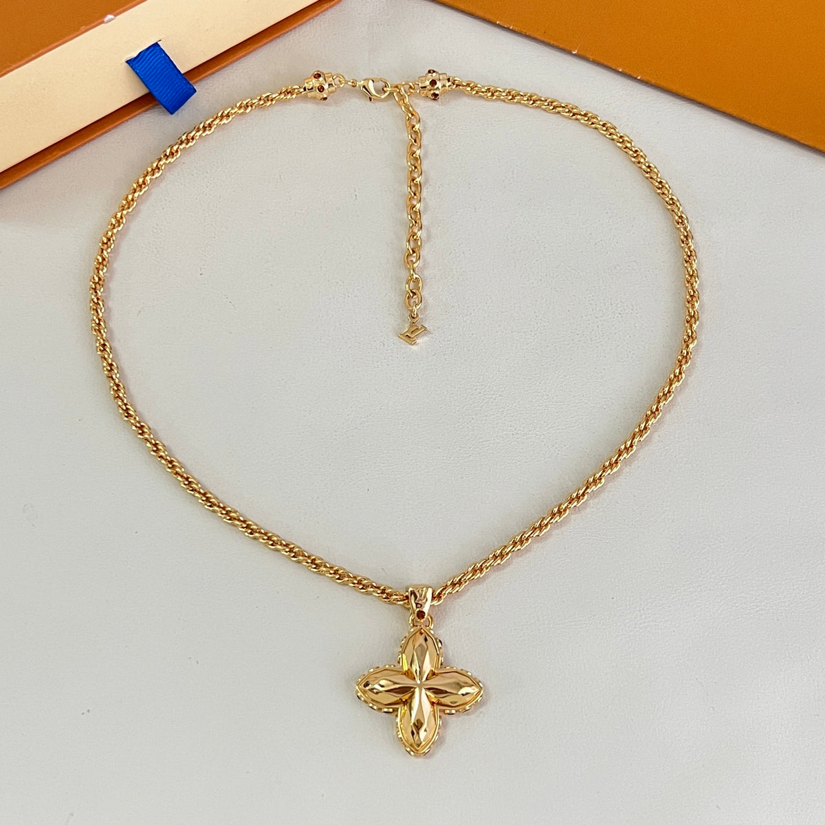 Geometric Emblem Pendant Necklace in Polished Metal-Tone – Design 033 close-up detail