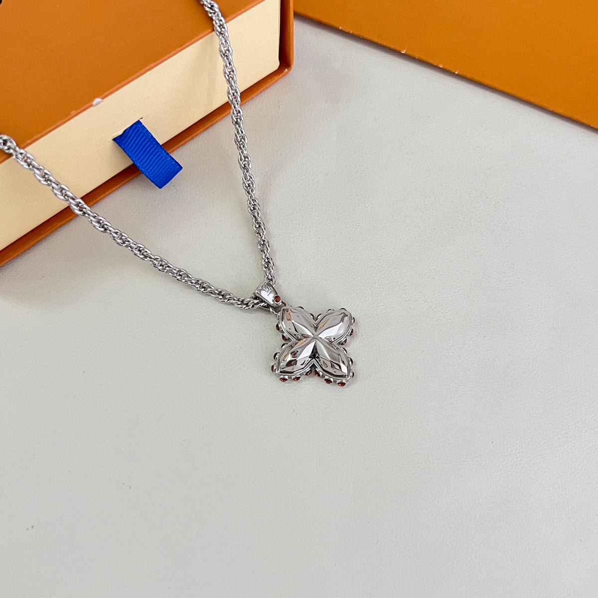 Geometric Emblem Pendant Necklace in Polished Metal-Tone – Design 035 main product view