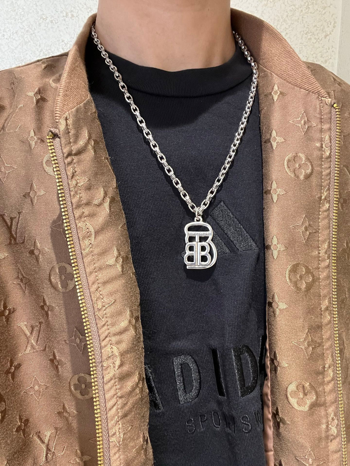 Geometric Emblem Pendant Necklace in Polished Metal-Tone – Vintage Detail – Design 065 main product view