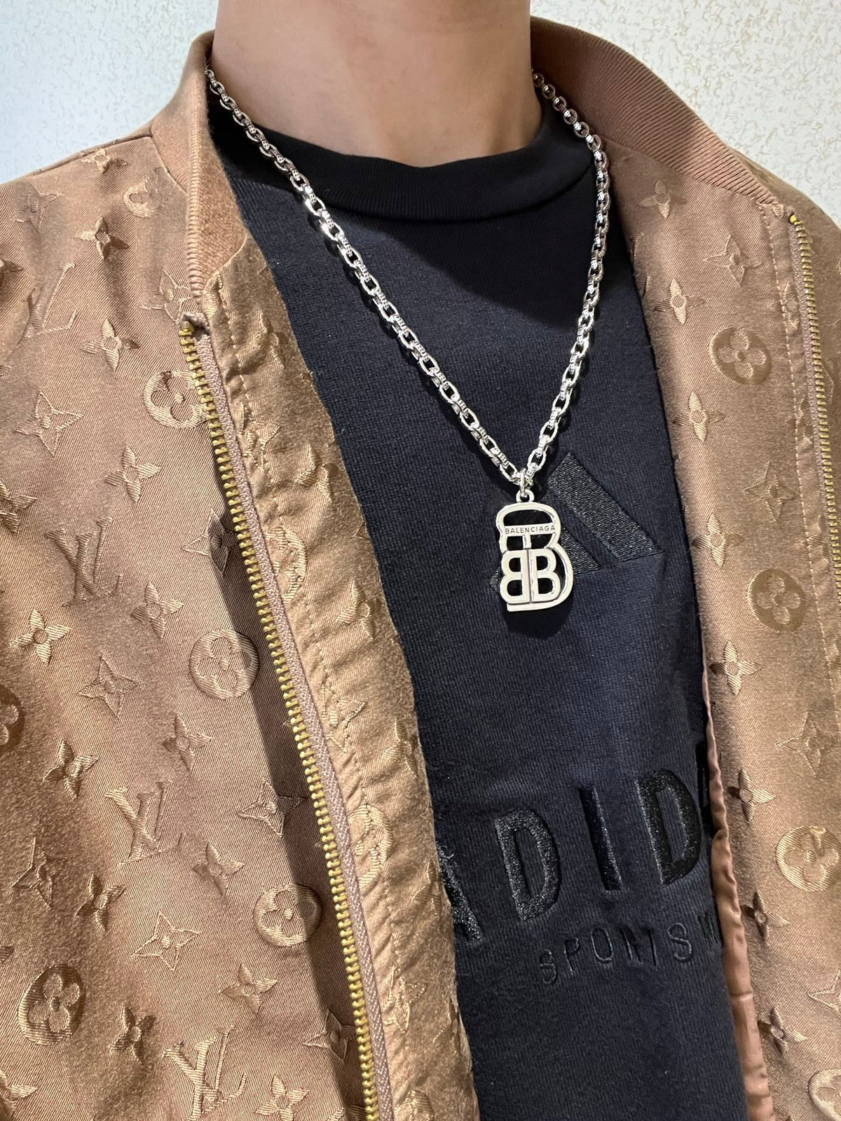 Geometric Emblem Pendant Necklace in Polished Metal-Tone – Vintage Detail – Design 065 detail view