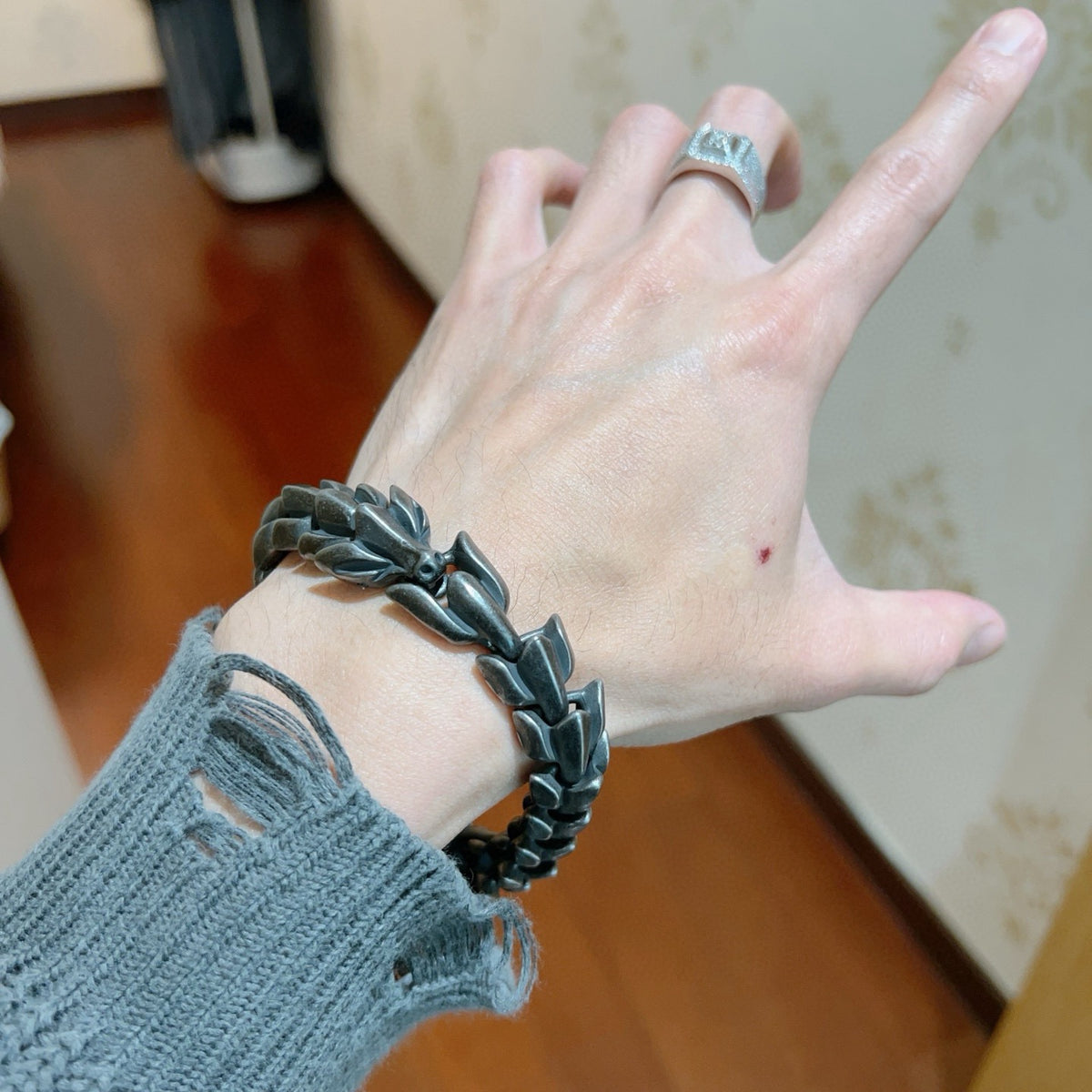Geometric Emblem Bracelet in Polished Metal-Tone – Vintage Detail – Design 010 main product view