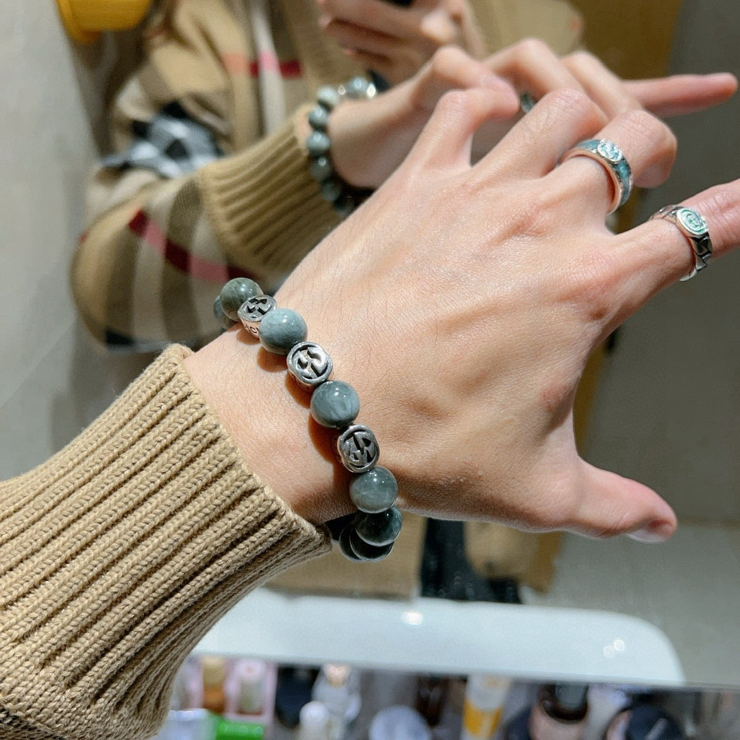 Double-G Emblem Bracelet in Polished Metal-Tone – Vintage Detail – Design 006 styled product view
