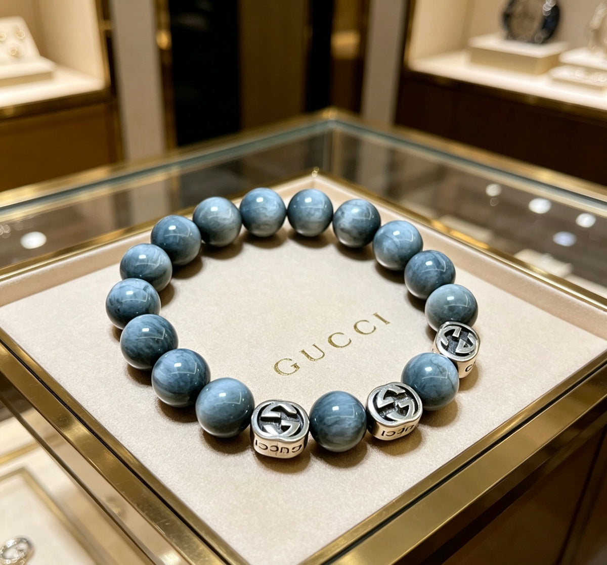 Double-G Emblem Bracelet in Polished Metal-Tone – Vintage Detail – Design 006 front product view