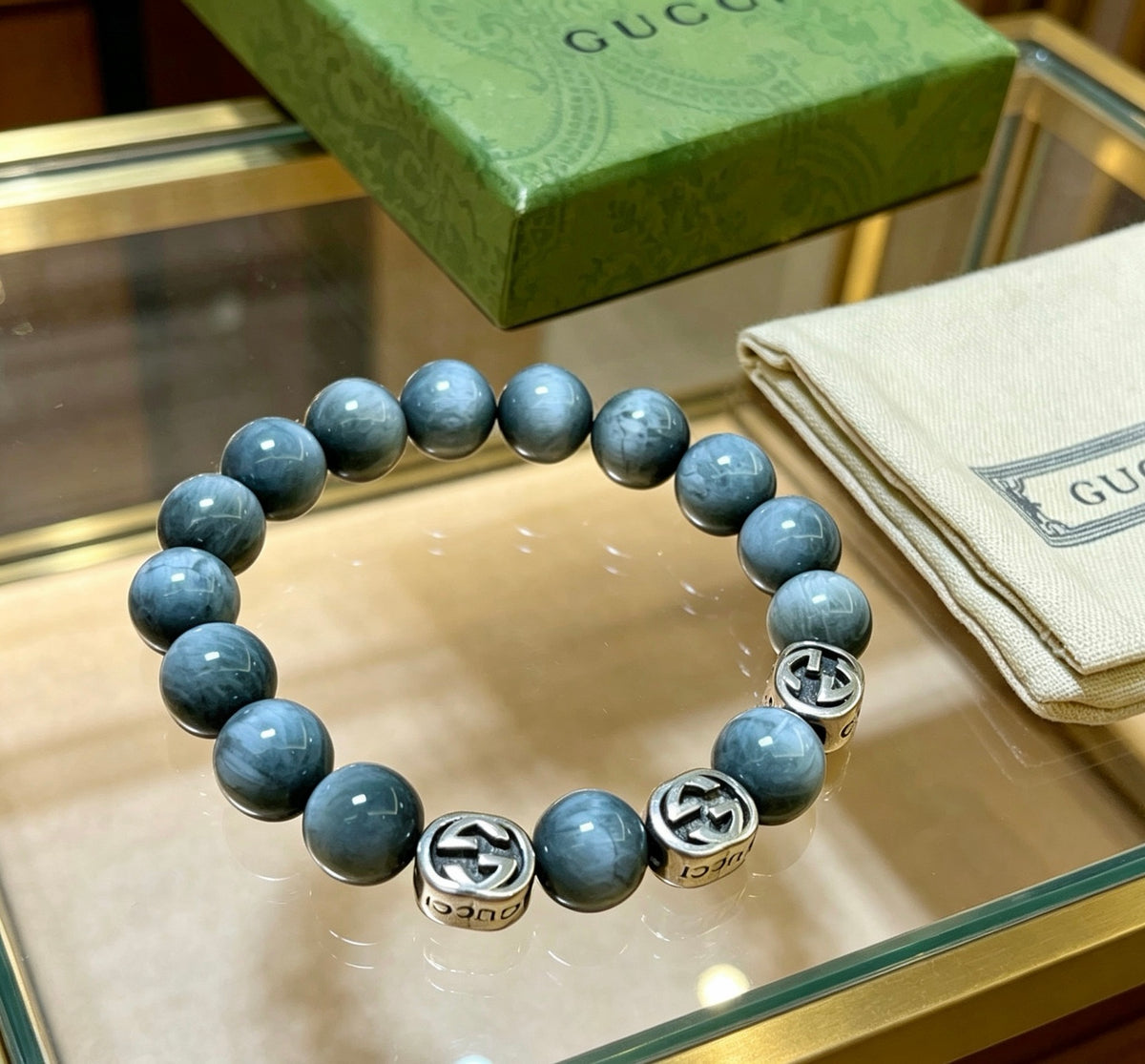 Double-G Emblem Bracelet in Polished Metal-Tone – Vintage Detail – Design 006 front product view
