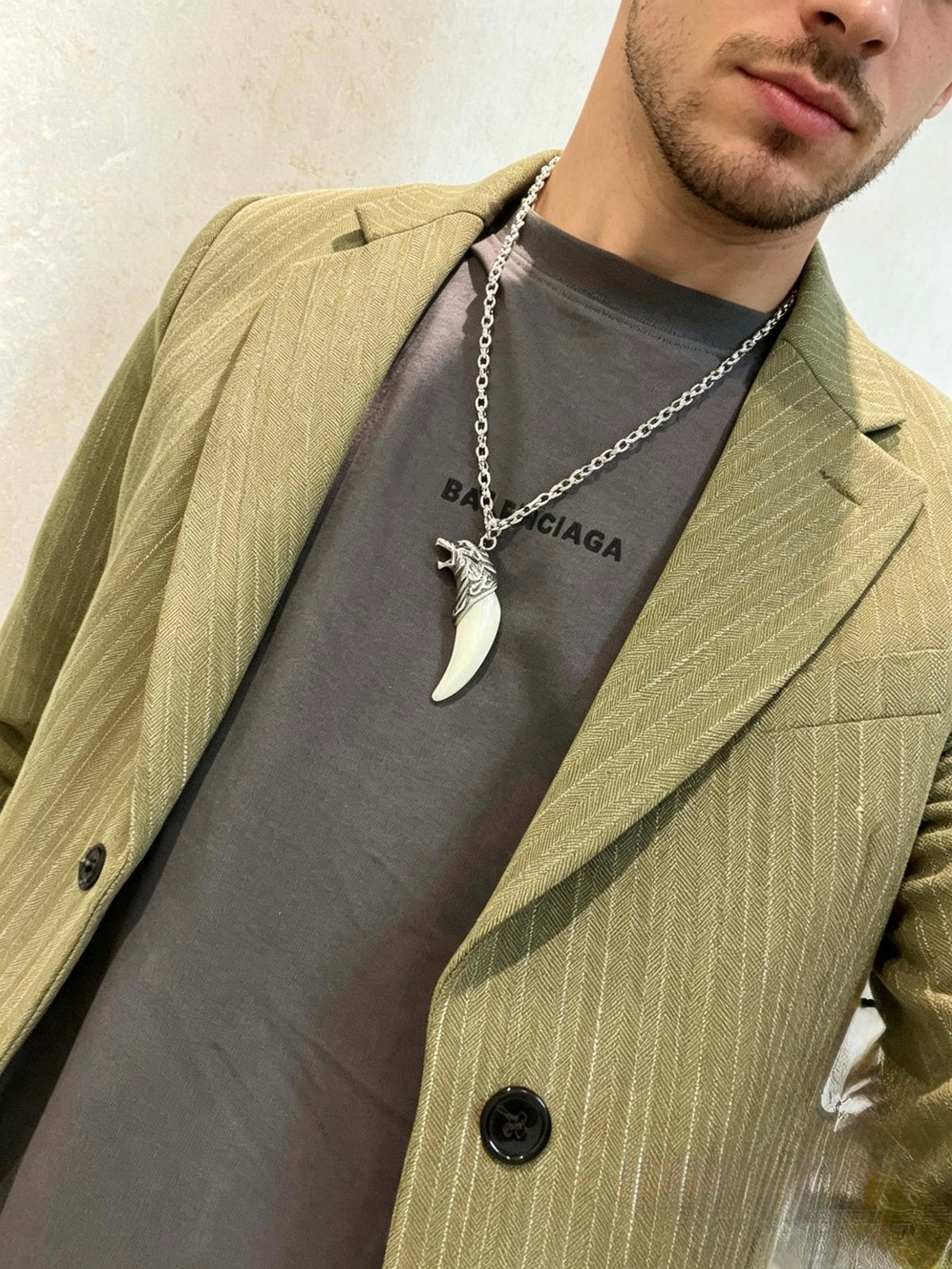 Double-G Emblem Pendant Necklace in Polished Metal-Tone – Design 142 front product view