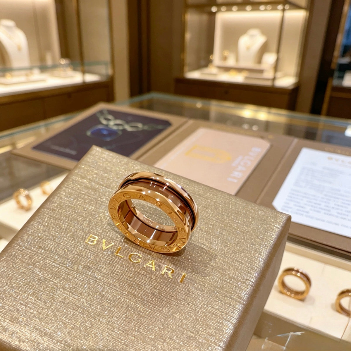 Geometric Emblem Statement Ring in Rose-Gold-Tone – Rose Gold Detail – Design 004 front product view